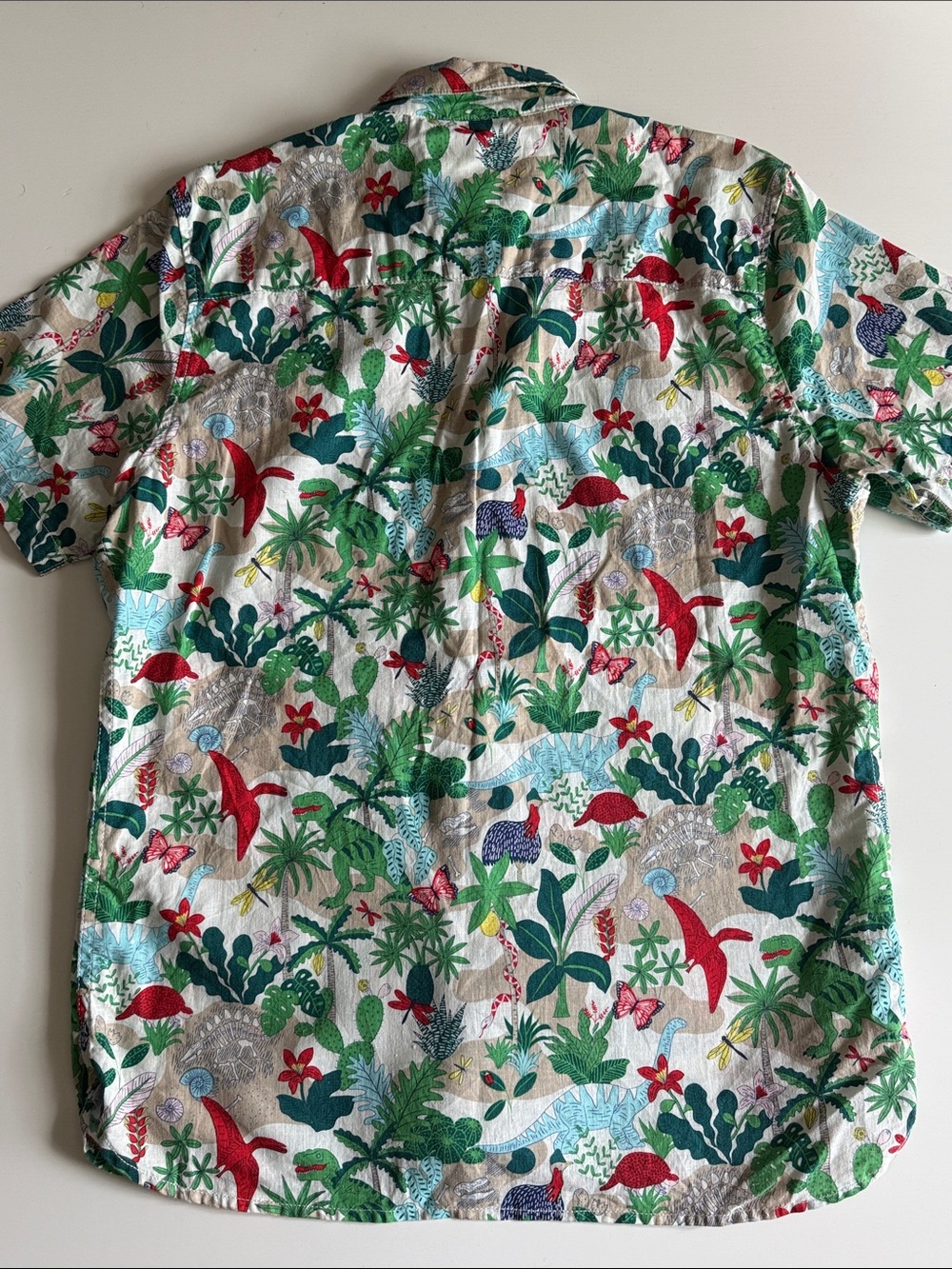 Mini Boden Dinosaur Tropical Linen Short-Sleeve Button-Down Sz 13-14, 164 cm EUC - Picture 5 of 8